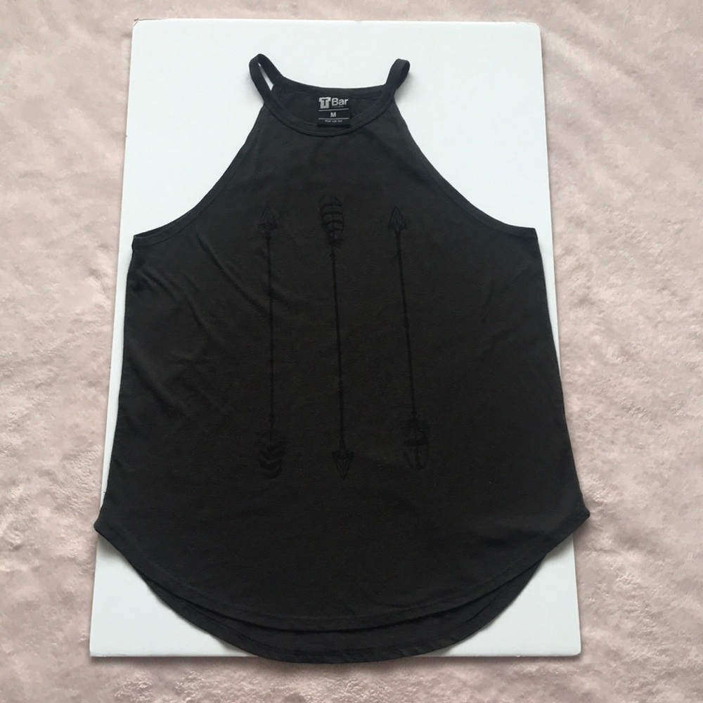 Cotton on Dk gray tank with arrows/feathers design